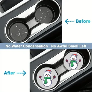 Christmas snowman car cup coaster, absorbent ceramic pad for auto cup holder, dry and clean.
