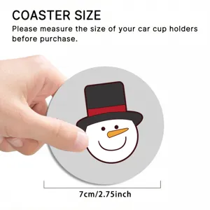 Round car cup holder coaster detail showing size with cute cartoon snowman design for vehicles.