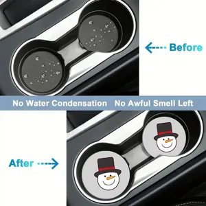 Cute snowman car cup coaster non-slip soft rubber auto cup holder insert mat waterproof.