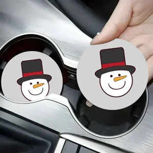Cute cartoon snowman car cup coaster, anti-slip soft rubber auto drink holder pad for vehicle.