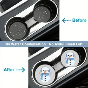 Absorbent car cup holders coasters with cute snowman design, non slip vehicle drink coater