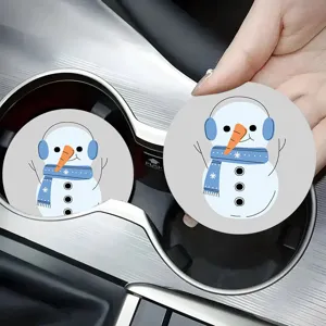 Cute cartoon snowman car cup coaster, non-slip silicone auto drink holder insert mat.