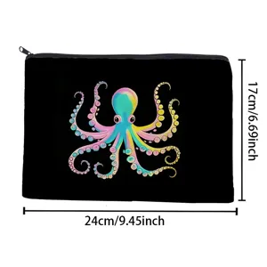 Colorful octopus printed canvas pencil case makeup pouch portable storage bag student stationery