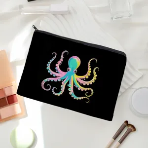 Canvas octopus makeup bag, portable travel storage pouch for women and student stationery.