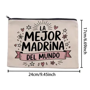 Canvas makeup bag pencil case with Spanish godmother print zipper storage pouch organizer