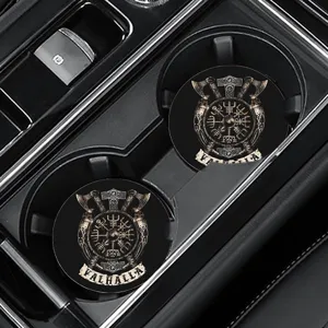 Car cup holder coasters set of 2, non-slip silicone anti-dust insert mats with Viking graphic.