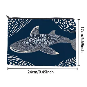 Whale shark print canvas makeup bag waterproof coin purse zipper storage bag 24x17cm