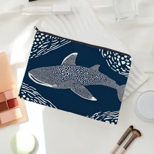 Detailed close-up of the whale shark makeup pouch showing clean stitching and zip.
