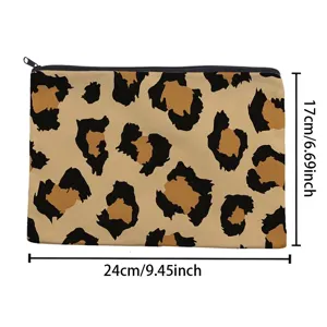 Leopard Print Canvas Makeup Bag Portable Zipper Pouch Travel Toiletry Storage Bag