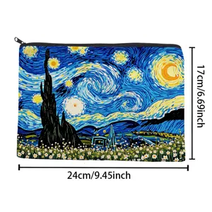 Canvas Starry Night Cosmetic Bag Zipper Pouch Travel Makeup Organizer Pencil Case 24x17cm