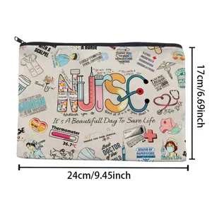 Canvas nurse cosmetic bag portable zipper pouch multi-functional pencil case daily storage bag