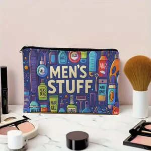 Canvas cosmetic pouch with funny men stuff print, travel toiletry and makeup storage bag.