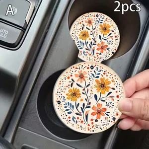 Σετ 2 τεμαχίων ποτηροθήκες αυτοκινήτου με floral σχέδιο αντιολισθητικά πατάκια ποτηριού
