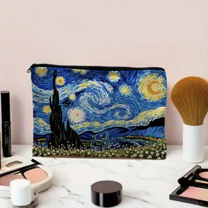 Van Gogh Starry Night print cosmetic bag travel makeup zipper pouch portable pencil case purse