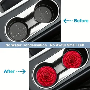 Car cup holder coaster, silicone non-slip insert mat with 3d red rose flower design.