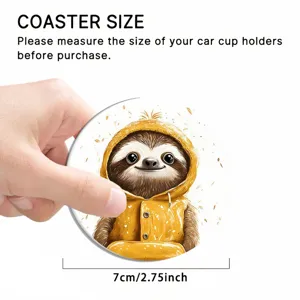Cute sloth round car cup coaster anti-slip silicone drink holder mat 7cm diameter.