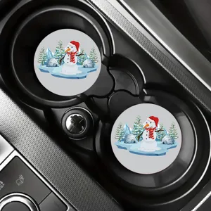 Cute Christmas snowman car cup coaster, anti-slip vehicle interior decoration pad.