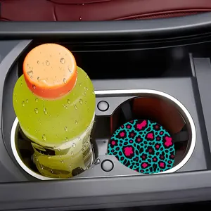 Silicone car coaster featuring trendy heart leopard print, perfect for cup holder protection.