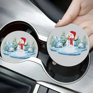 Cute cartoon snowman print car coaster anti-slip cup mat vehicle interior decoration accessory