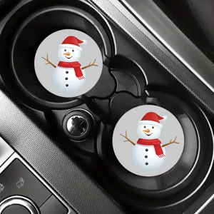 Cute car cup holder coasters with snowman detail design, universal anti-scald leather mat.