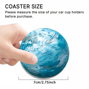 Detailed view of the blue wave pattern car cup coaster showing the 7cm diameter dimension.