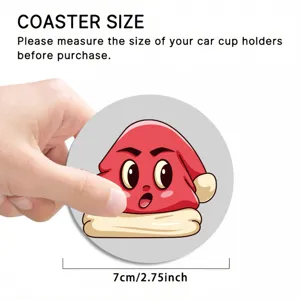 Silicone coaster with cute cartoon design and size indicator, perfect for car cup holders and mugs.