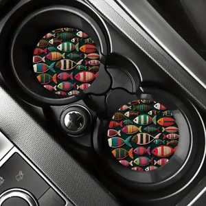 Bunte fischbestickte Auto Tassenuntersetzer, saugfähige Fahrzeug Halter Matten Detail.