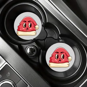Silicone car cup coaster detail view, non-slip absorbent pad, cute cartoon design for auto.