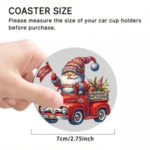 Weihnachten Auto Tassen Untersetzer mit süßem Weihnachtsmann rotem LKW Druck, 7cm Durchmesser.