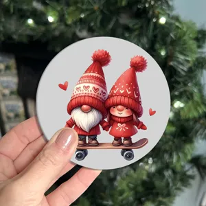 Christmas gnome silicone car coaster, non-slip cup holder mat for holiday home and auto decor.