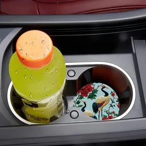 Auto-Tassen-Untersetzer rutschfeste Matte mit Kranich und Blumen Muster im Innenraum