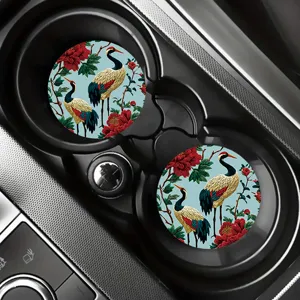 Auto Tassen Untersetzer Set, vintage Kranich und Pfingstrose Blumen Muster, saugfähige Matten.