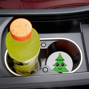 Cute Christmas tree silicone car coaster anti-slip mat for vehicle cup holder interior decor.