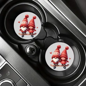 Cute gnome silicone car cup coaster, anti-slip waterproof mat for vehicle cup holder decor.