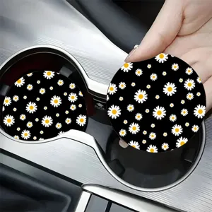 Non-Slip Silicone Car Cup Holder Coasters Universal Car Interior Accessories Heat Insulated Absorbent Mat With Sunflower Elephant Evil Eye Pattern For Automotive Decor