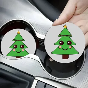 Cute Christmas tree car cup coaster silicone absorbent non-slip auto cup holder mat decor.