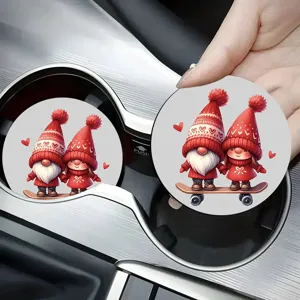 Cute gnome pattern car silicone cup coaster, non-slip waterproof auto cup holder insert pad.
