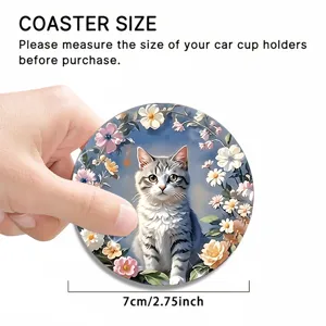 Süßer Katzen Auto Tassenuntersetzer rund 7cm Durchmesser rutschfest Blumen Design.