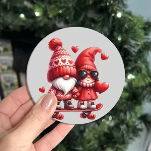 Cute gnome silicone coaster for car cup holder, festive table mat and coffee mug pad decoration.