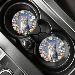 Süße Katzen Auto Tassenuntersetzer runde saugfähige Getränkehalter Matten für Fahrzeuge