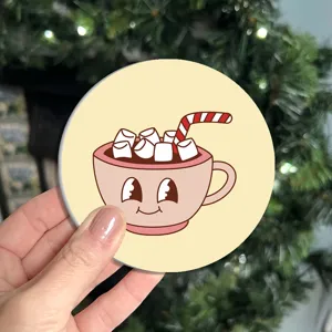 Posavasos redondo para coche con lindo diseño de taza de cacao retro, alfombrilla absorbente