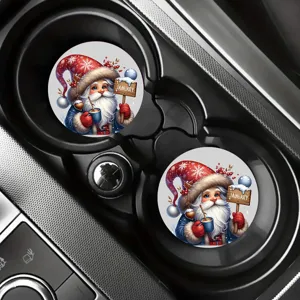 Christmas Santa car cup coasters, anti-slip silicone drink coasters for auto cup holders 2pcs.