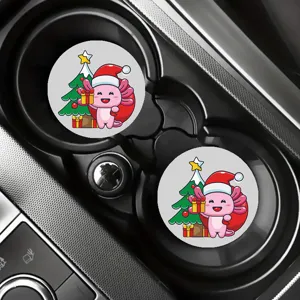 Cute Christmas Axolotl Car Cup Coasters Anti-Slip Leather Auto Drink Coaster 2Pcs
