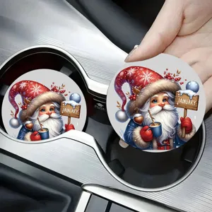 Christmas Santa silicone car cup coaster, festive interior decor mat, non-slip drink holder pad.