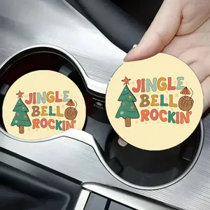 Christmas car cup coaster set, anti-slip absorbent ceramic coaster for auto cup holder.