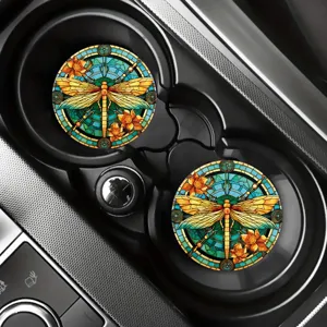 Glasin-lood Libel Auto Bekerhouders Set, Antislip Absorberende Auto Interieur Decoraties