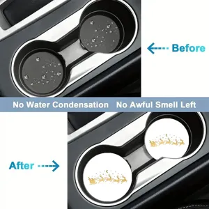 Car cup holder coasters with Christmas deer print detail view showing clean protection