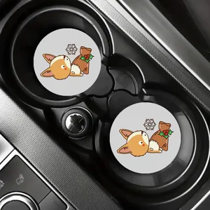 Cute cartoon corgi car cup holder coasters non-slip silicone auto drink coasters 2pcs
