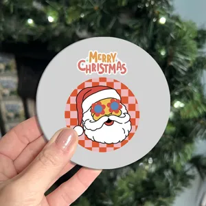 Christmas car coaster non-slip cup mat with cute Santa Claus design for auto interior