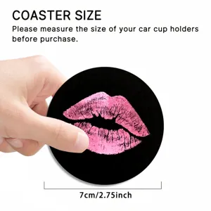 Auto onderzetter met roze glitterende lippen, 7cm absorberende bekerhouder mat voor voertuig.